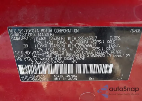 2007 Toyota Rav4 from USA, damaged, VIN JTMZD33V275043966